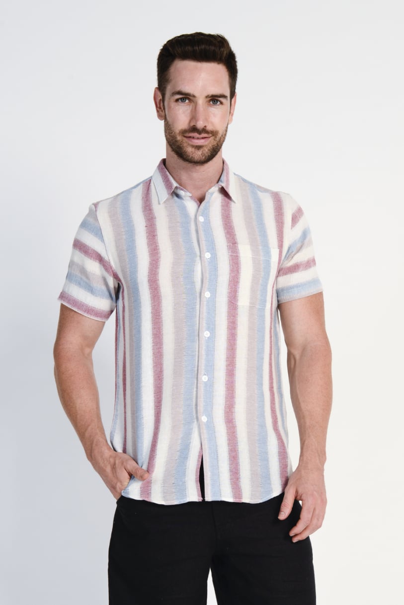 Men's 100%Hemp Light Weave Shirt- Red