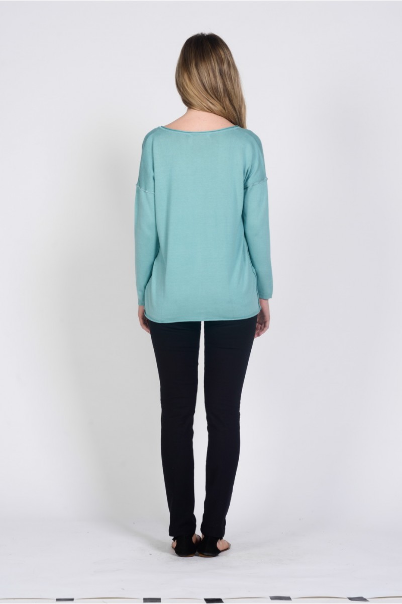 Ladies Bamboo Cotton V Neck Knit Top-Green