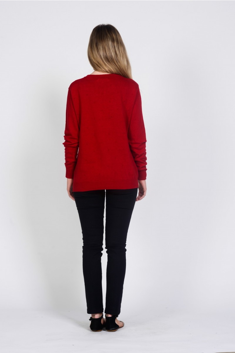 lwt1833_red_b Ladies' Hemp Cotton Knit Jumper-Red