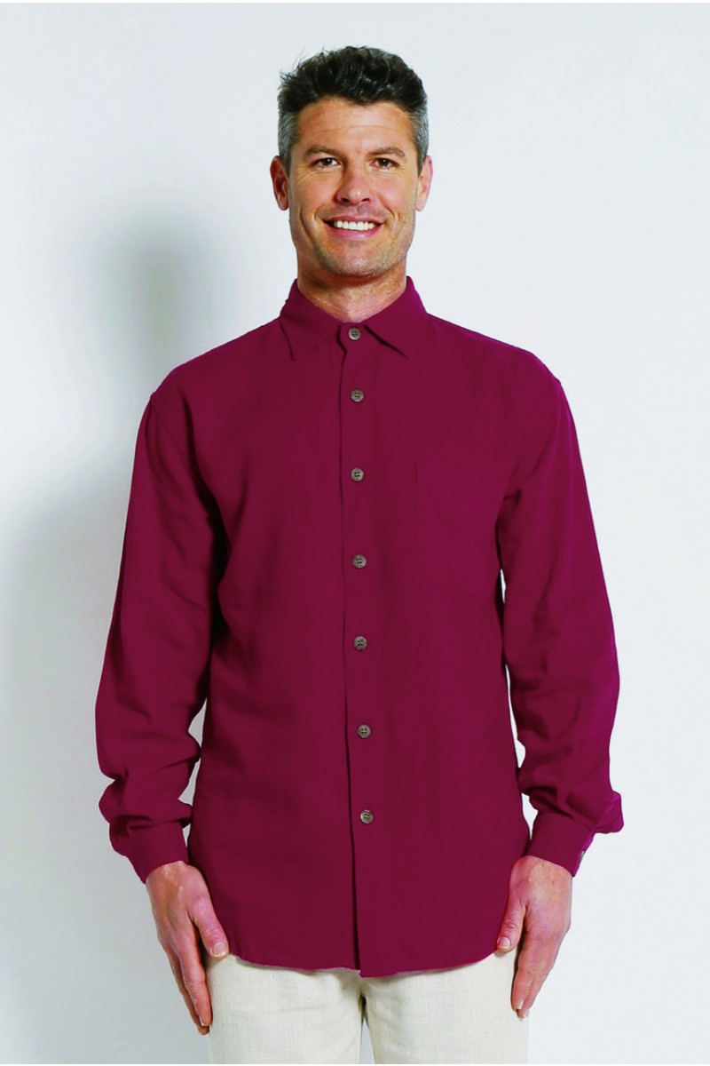 s12_bur Mens Hemp Rayon Relax Fit Long Sleeve Shirt-Burgundy