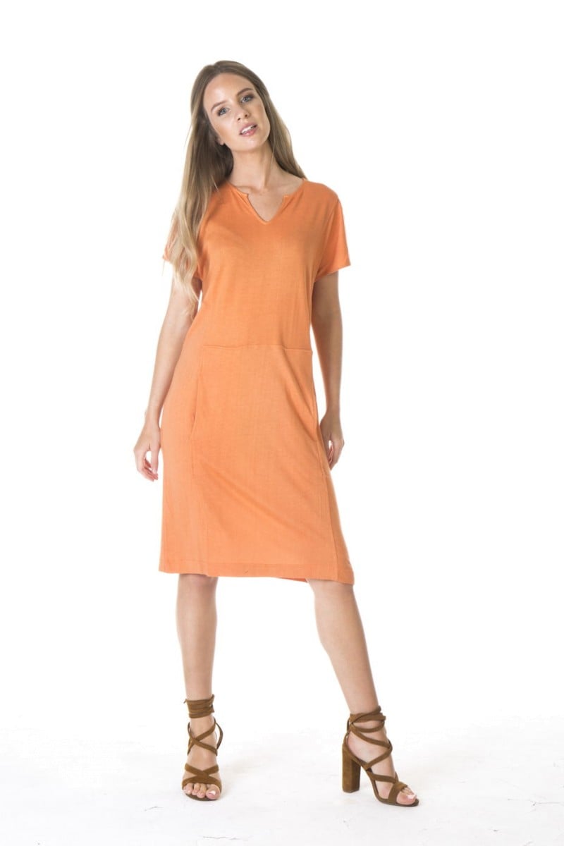 lsb1883_orange_f_1 LADIES BAMBOO COTTON POCKET DRESS-ORANGE