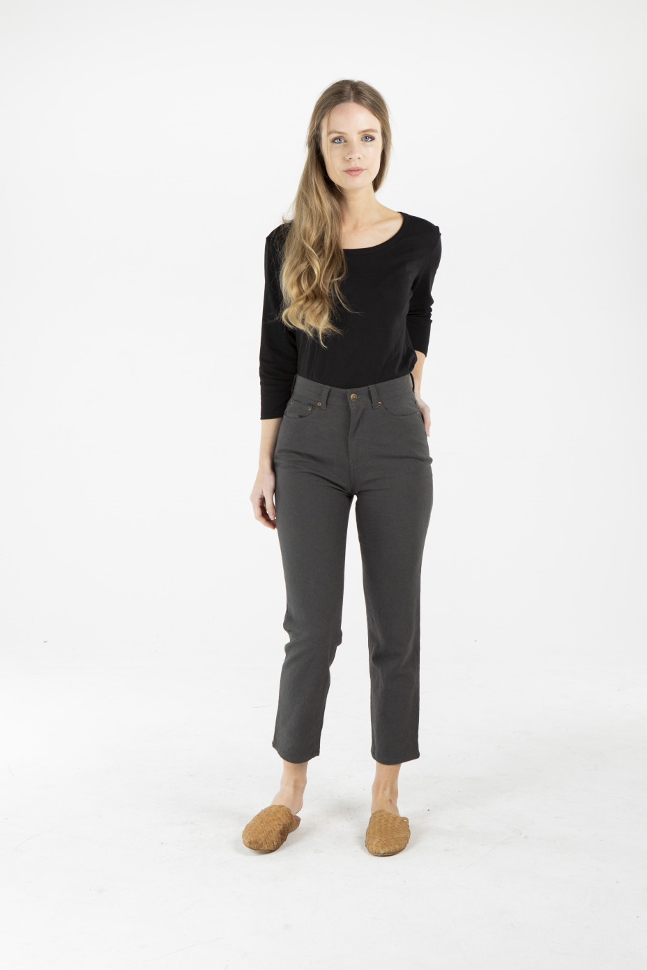 lwb1991_khaki_f__.jpg LADIES HEMP COTTON STRAIGHT LEG PANTS - KHAIKI