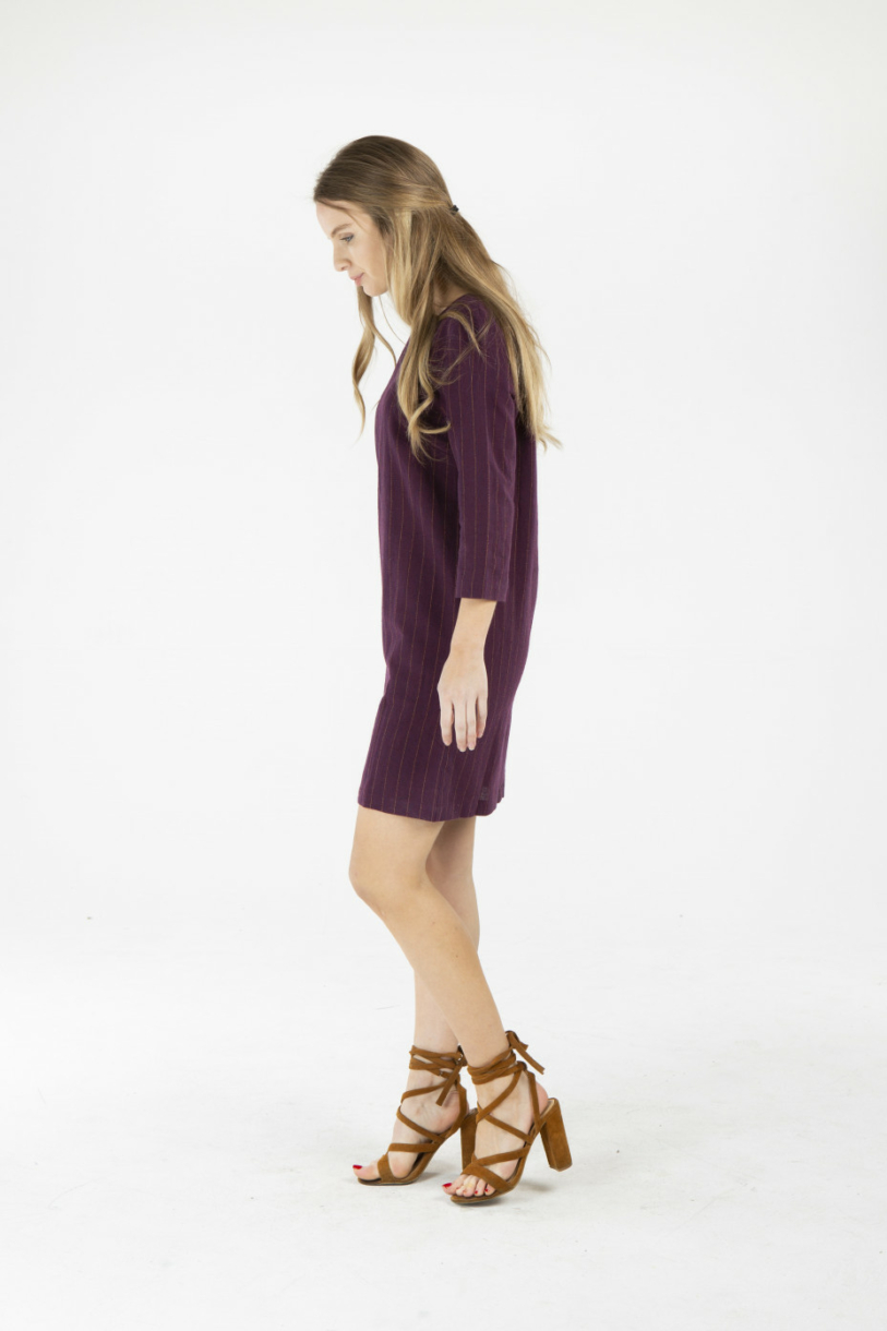 LADIES HEMP COTTON DRESS - MAROON