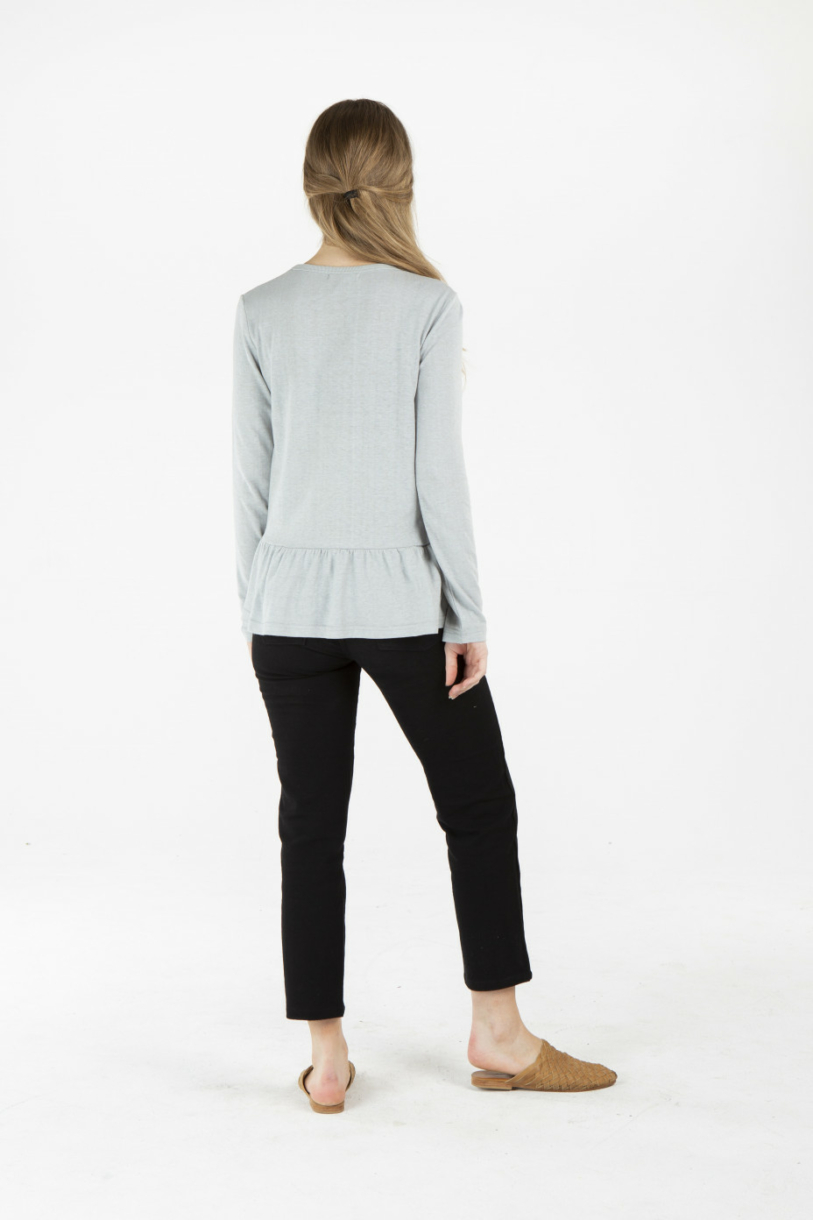 LADIES HEMP COTTON RUFFLE TOP - GREY