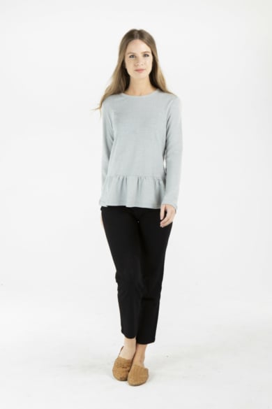 LADIES HEMP COTTON RUFFLE TOP - GREY