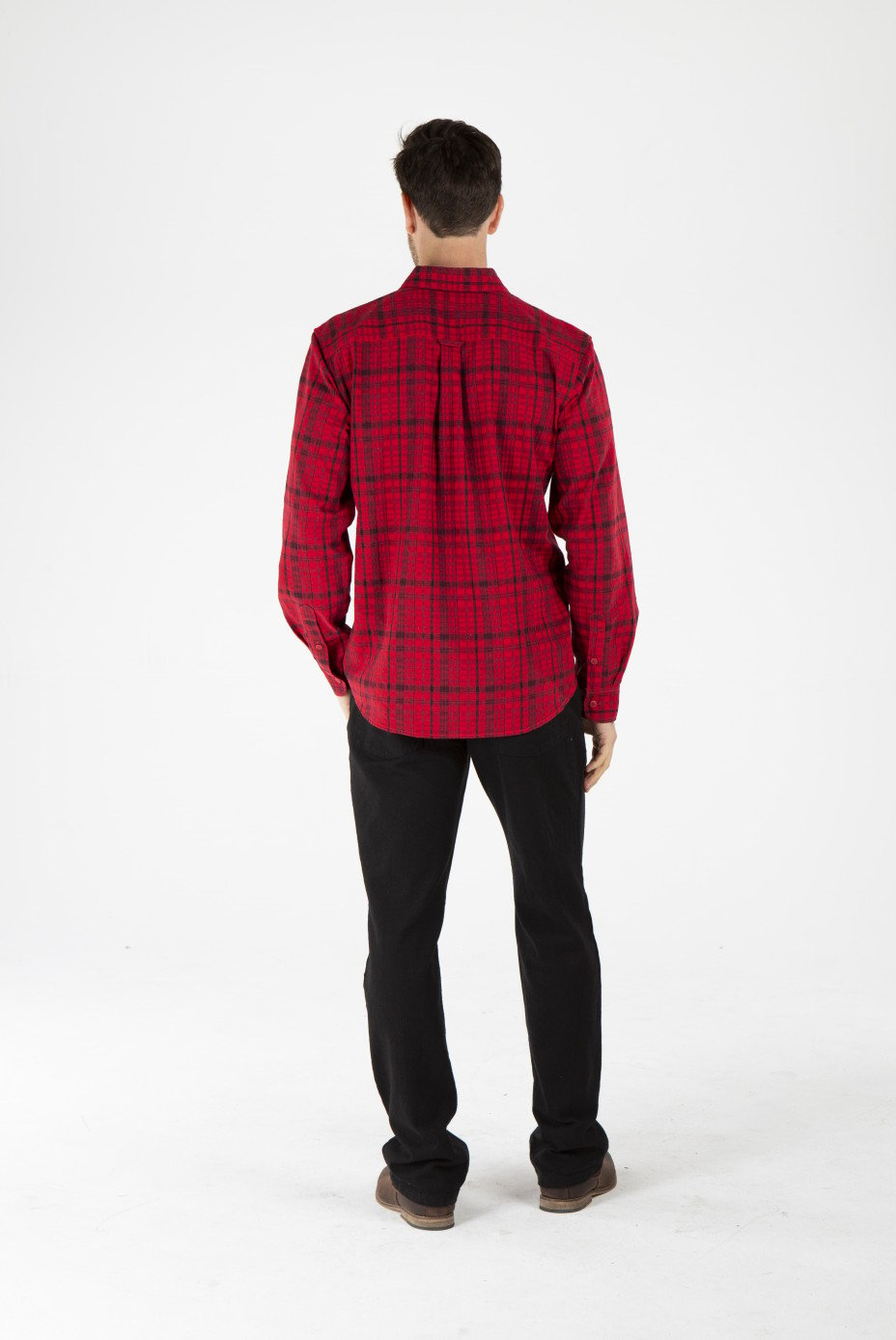 MENS HEMP COTTON LONG SLEEVE CHECK SHIRT - RED