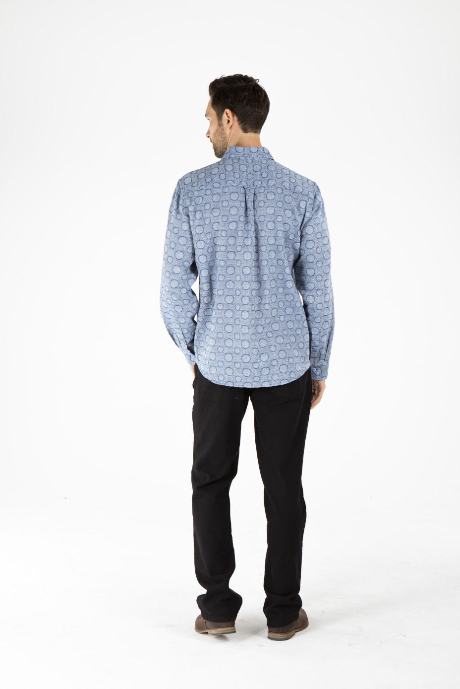 MENS HEMP COTTON LONG SLEEVE BUBBLE SHIRT - BLUE