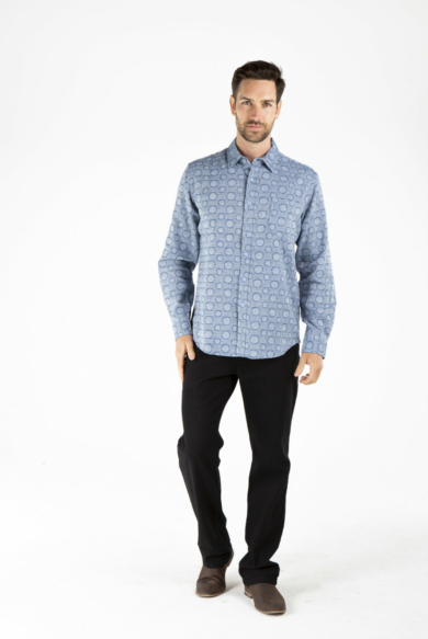 MENS HEMP COTTON LONG SLEEVE BUBBLE SHIRT - BLUE