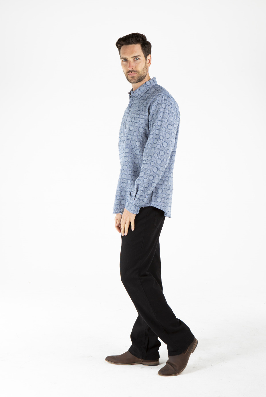 mwt1907_blue_s__.jpg MENS HEMP COTTON LONG SLEEVE BUBBLE SHIRT - BLUE