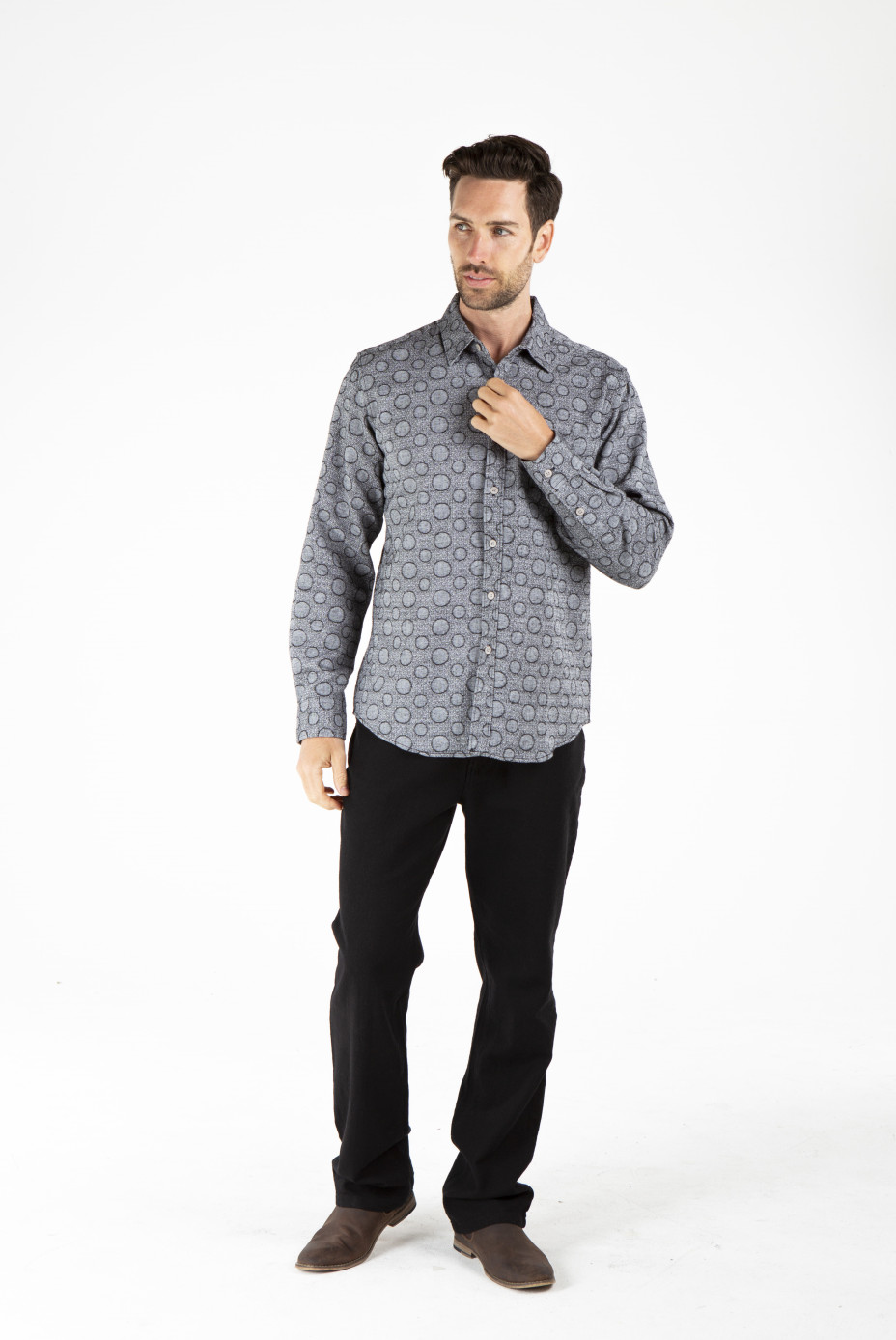 MENS HEMP COTTON LONG SLEEVE BUBBLE SHIRT - CHARCOAL