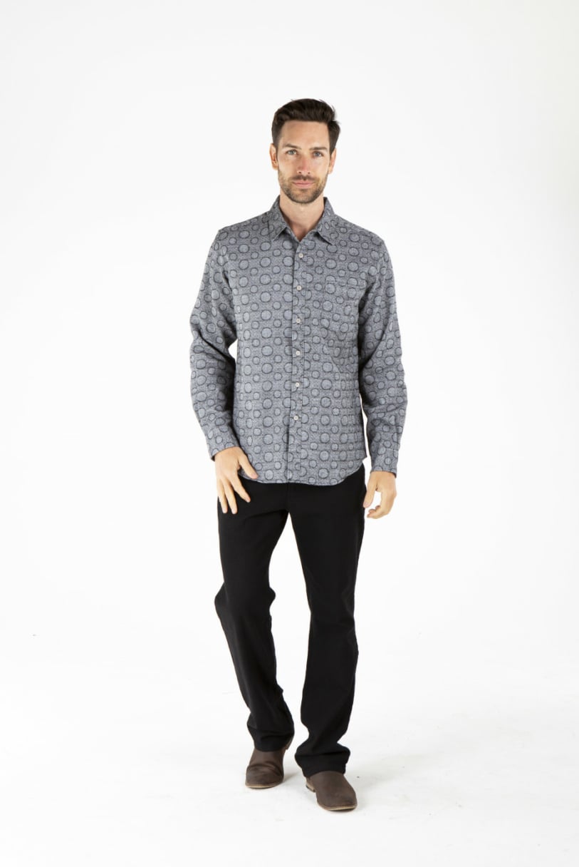 MENS HEMP COTTON LONG SLEEVE BUBBLE SHIRT - CHARCOAL