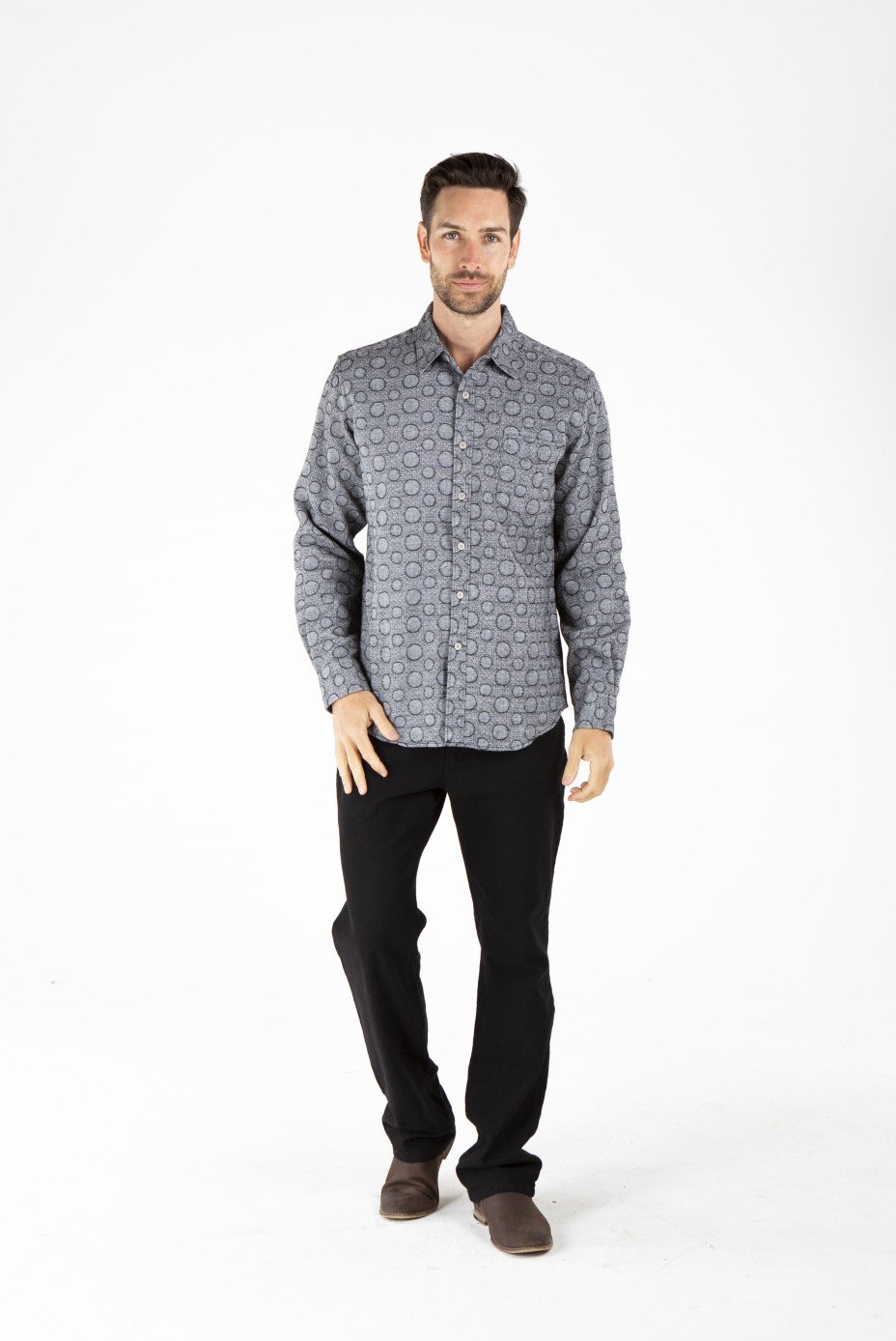 MENS HEMP COTTON LONG SLEEVE BUBBLE SHIRT - CHARCOAL - Braintree Hemp