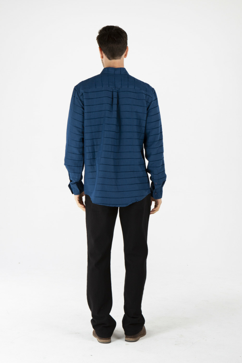MENS HEMP SILK LONG SLEEVE SHIRT - BLUE