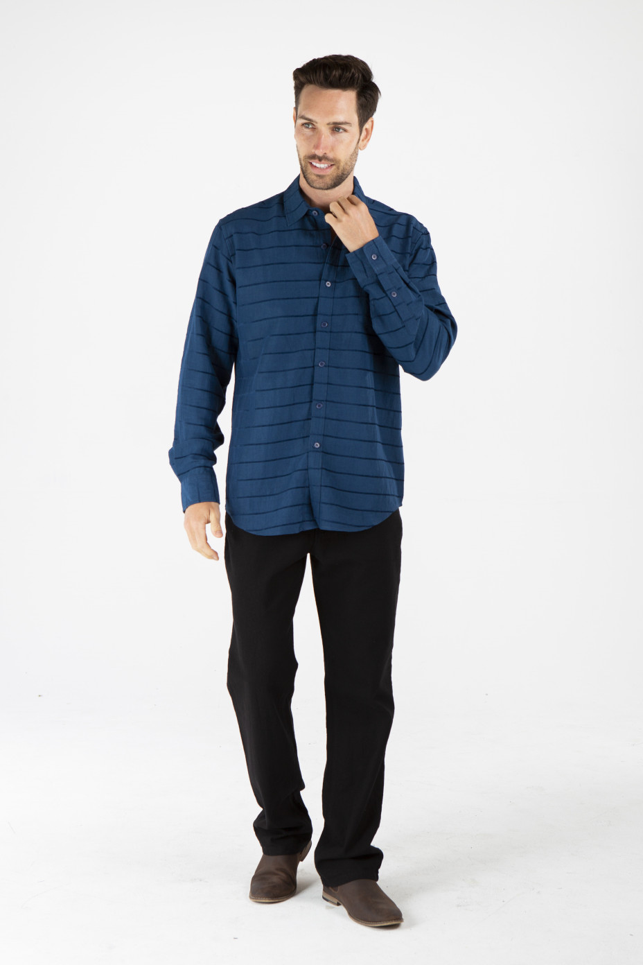 mwt1909_blue_f__.jpg MENS HEMP SILK LONG SLEEVE SHIRT - BLUE