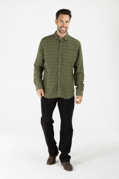 MENS HEMP SILK LONG SLEEVE SHIRT - OLIVE