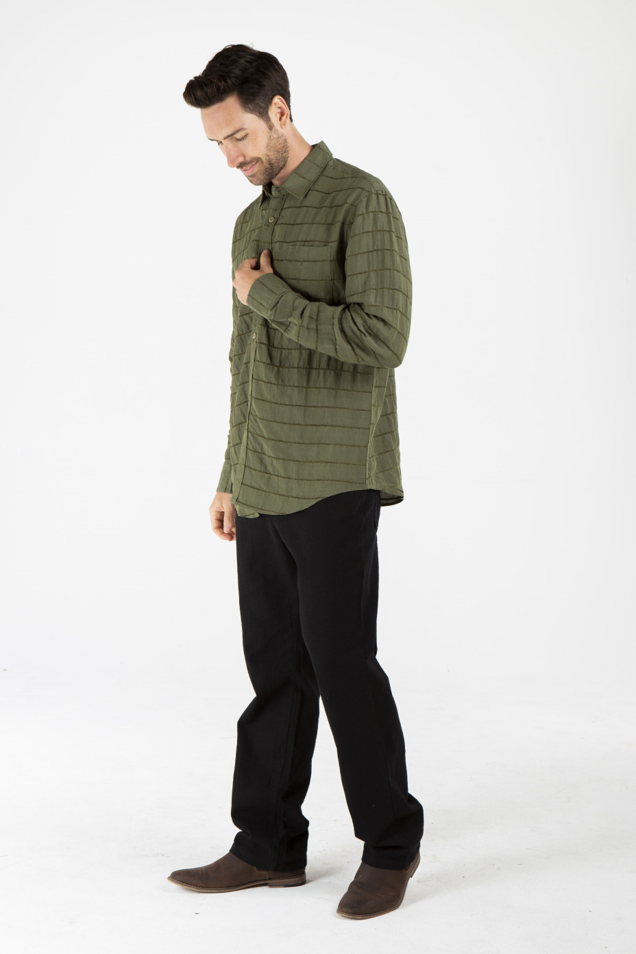 mwt1909_olive_s__.jpg MENS HEMP SILK LONG SLEEVE SHIRT - OLIVE