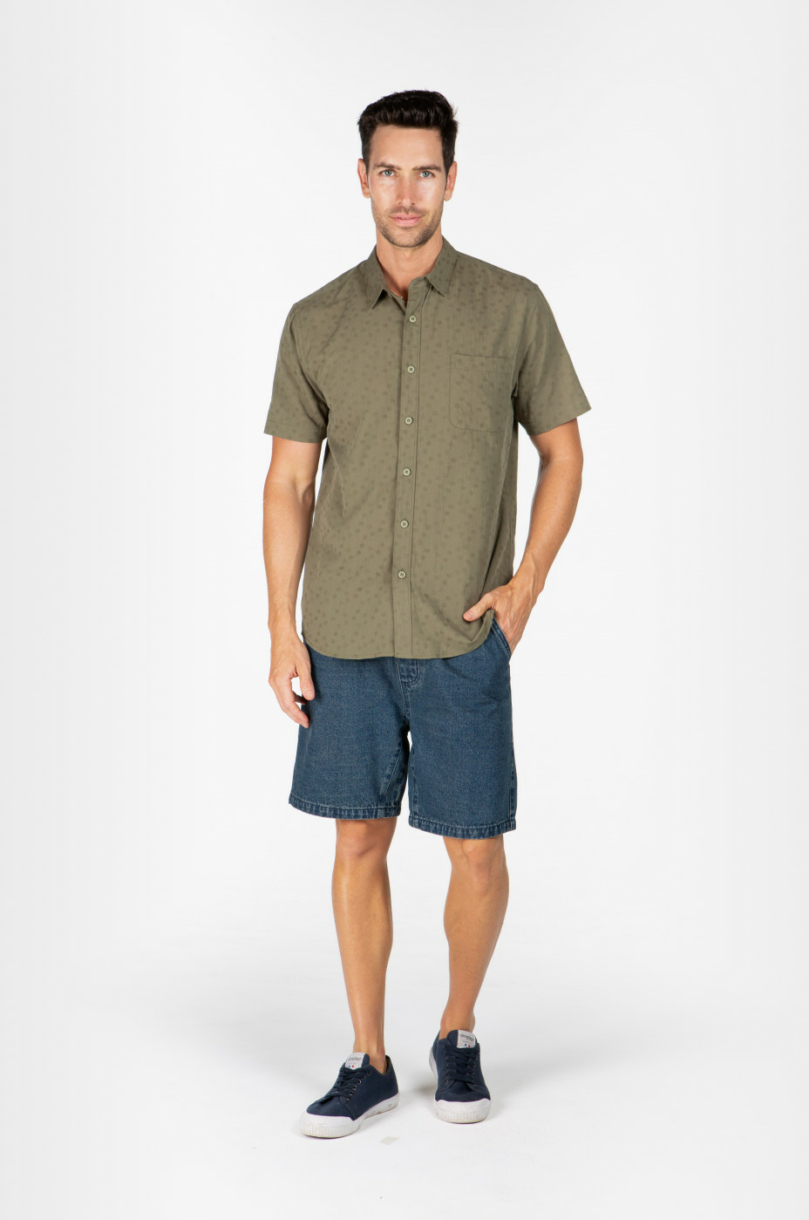 MENS HEMP SILK SHORT SLEEVES SHIRT - KHAKI