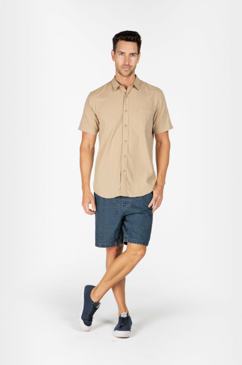 MENS HEMP SILK SHORT SLEEVES SHIRT - BONE