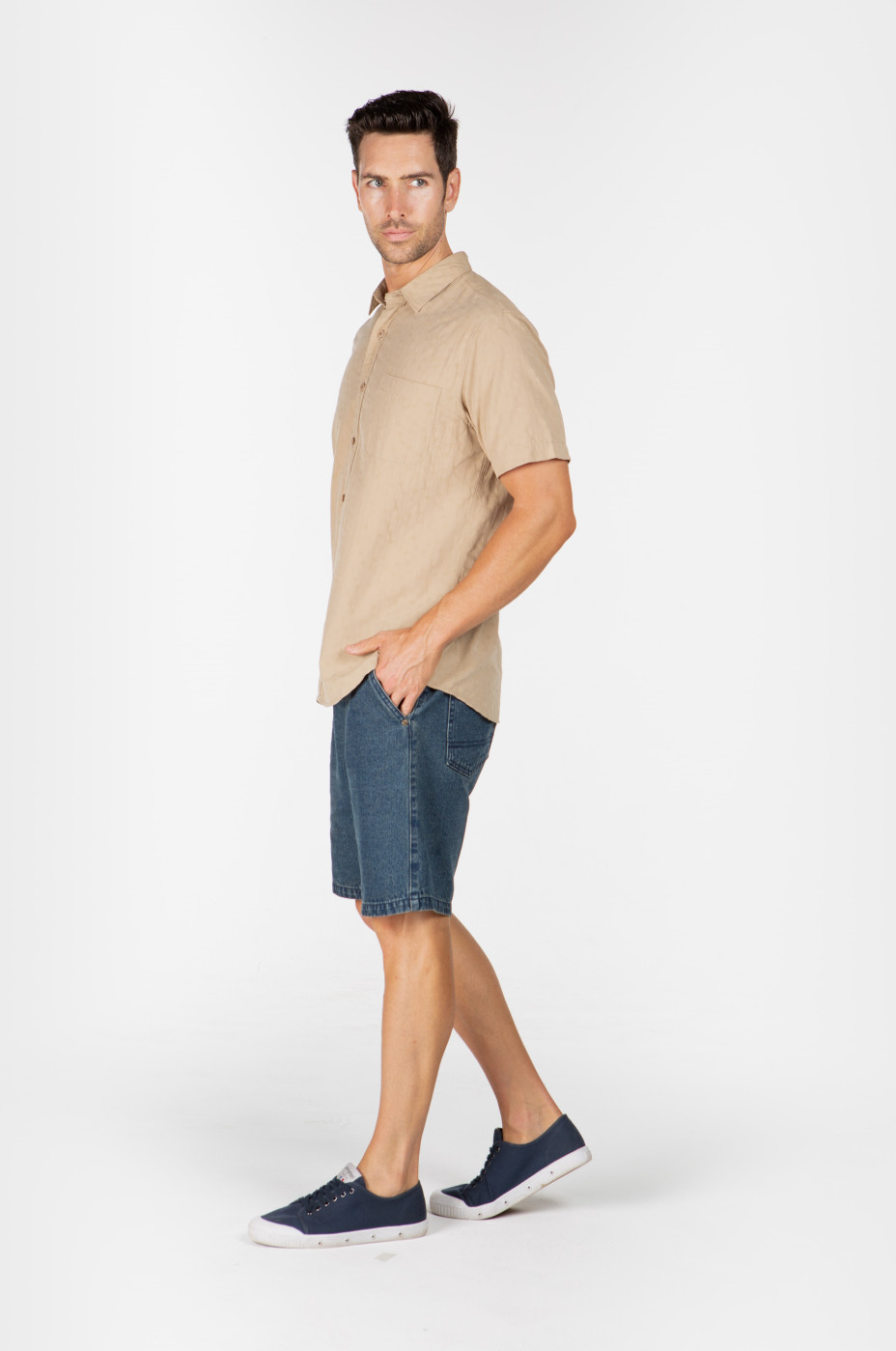 MENS HEMP SILK SHORT SLEEVES SHIRT - BONE