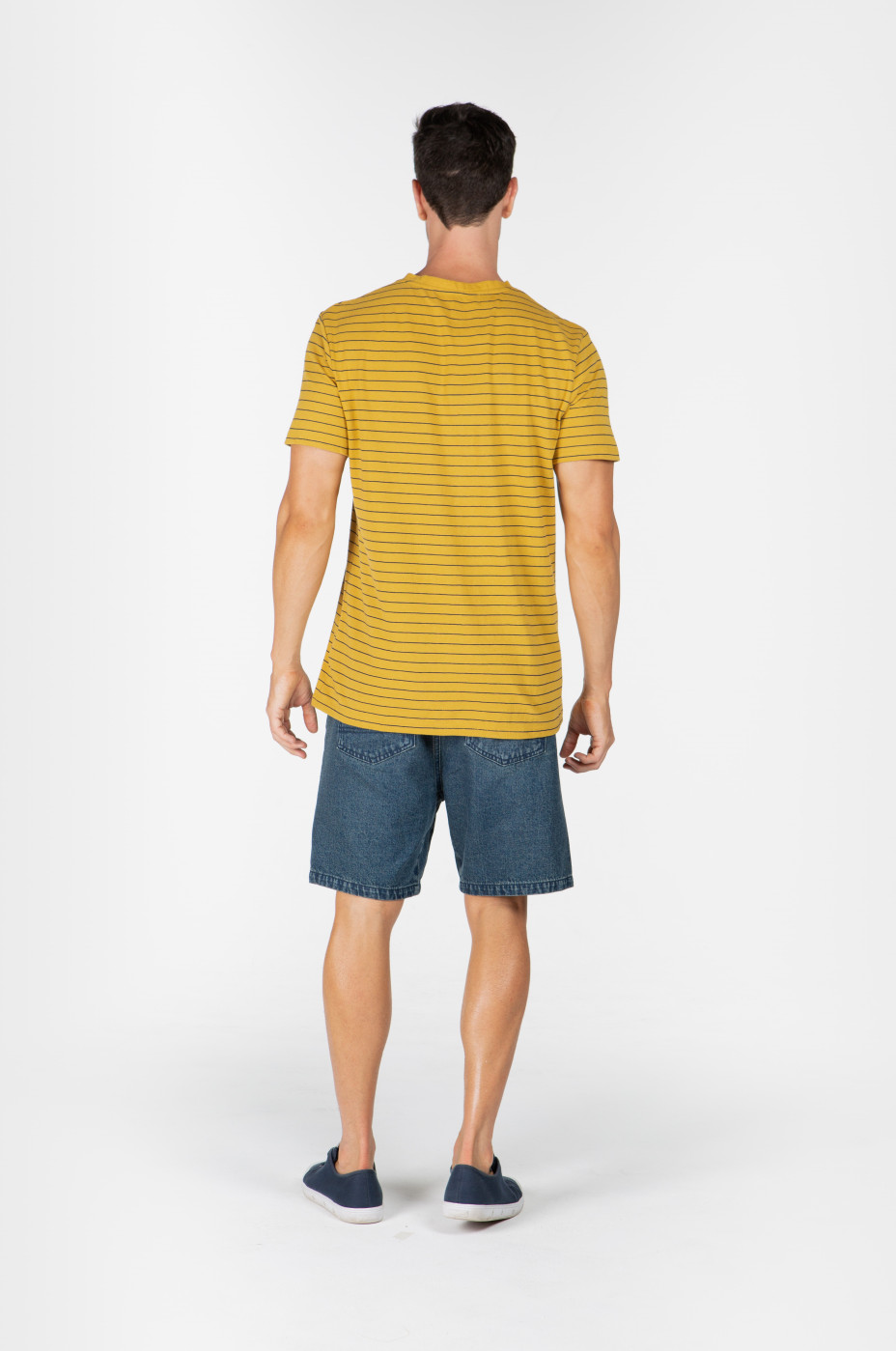 MEN'S HEMP COTTON V NECK STRIPE TEE - MUSTARD