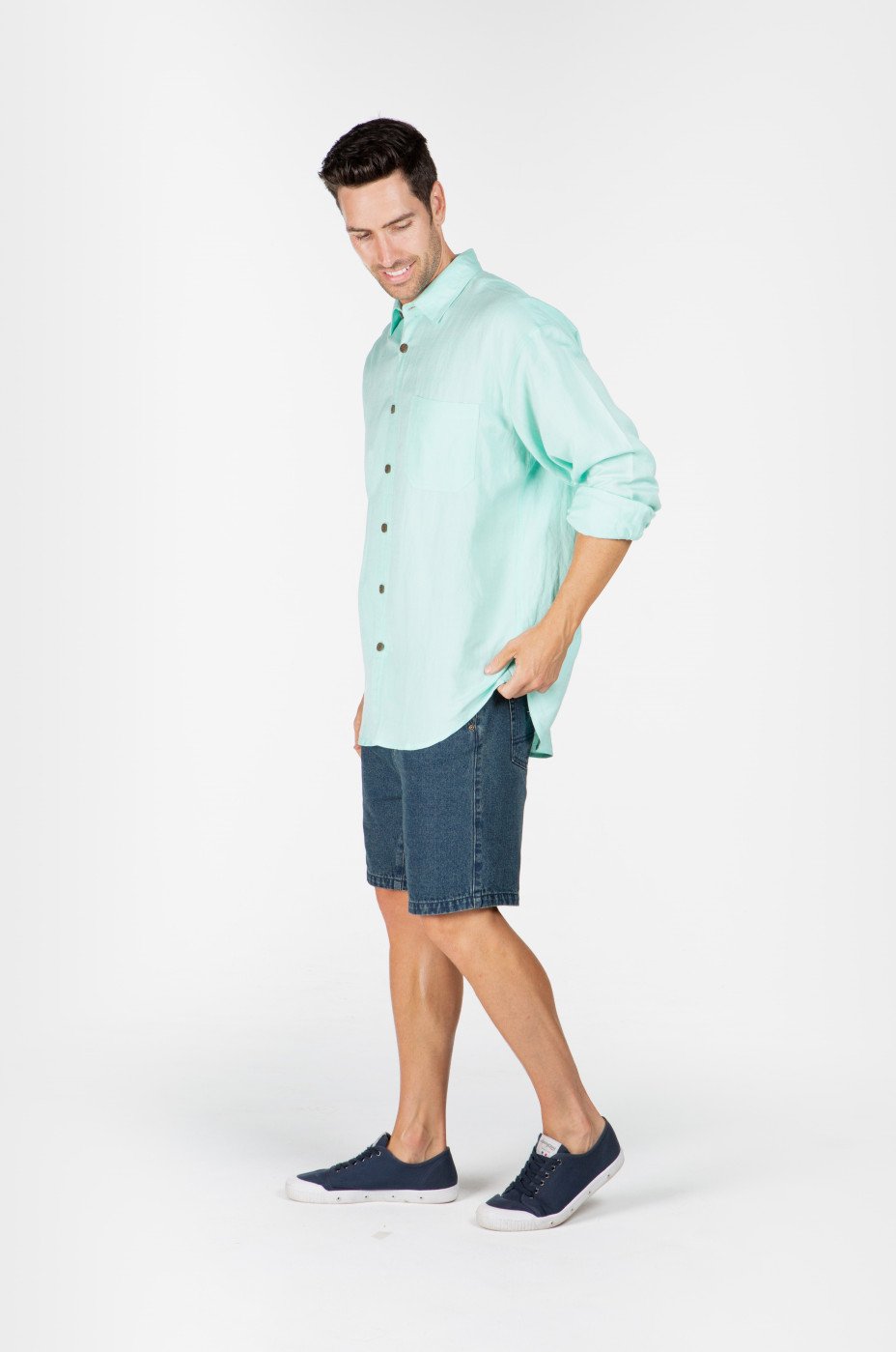 Mens Premium Hemp Rayon Relax Fit Long Sleeve Shirt - Aqua