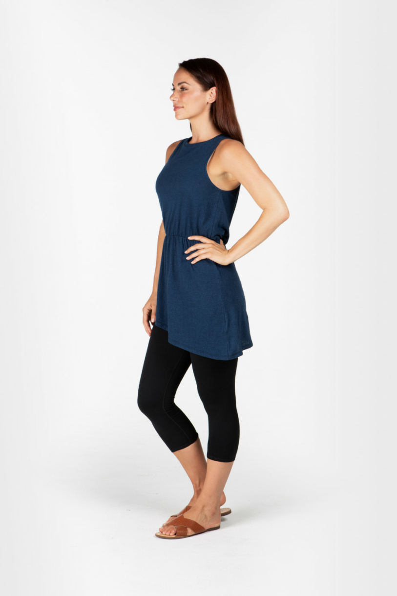 LADIE'S HEMP COTTON LONG TOP - NAVY