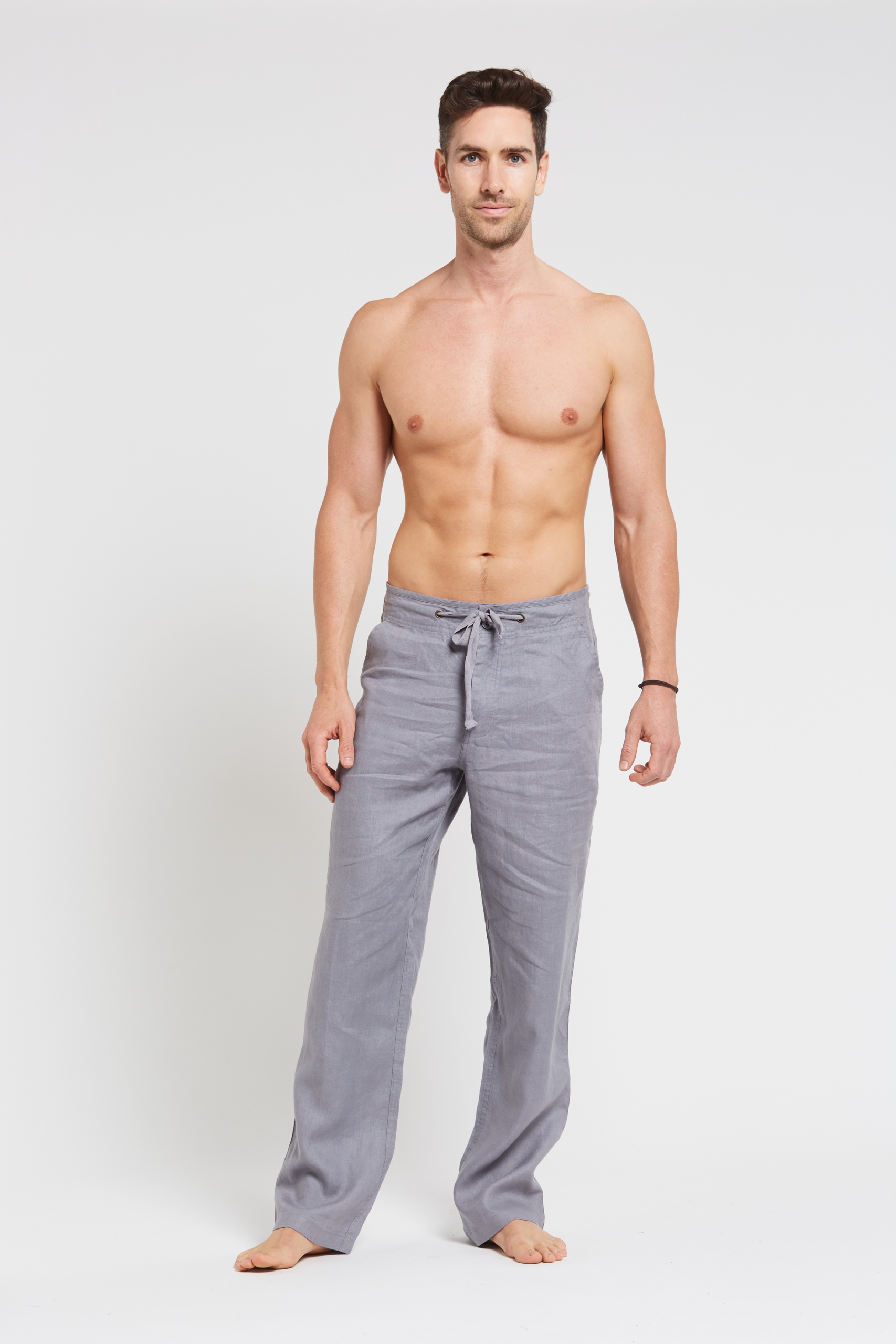MSB194 GREY F 100% Hemp Mens Relaxing Beach Pants with Draw String-Grey