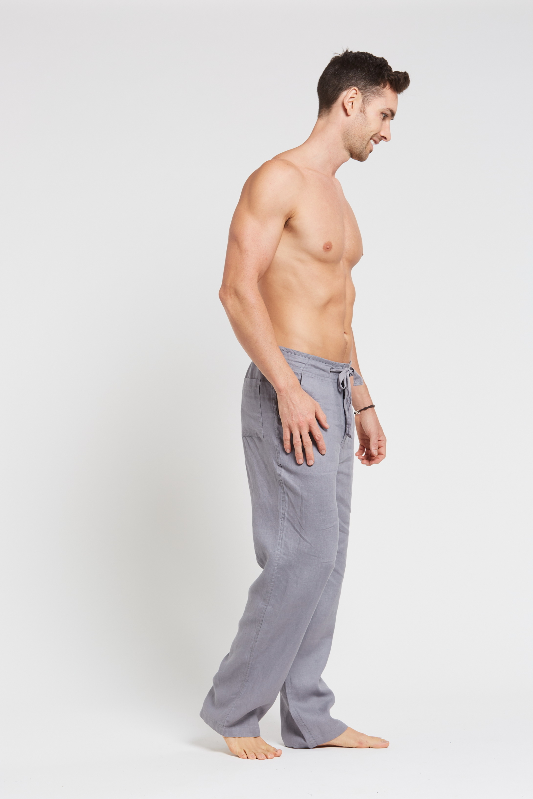 MSB194 GREY S 100% Hemp Mens Relaxing Beach Pants with Draw String-Grey