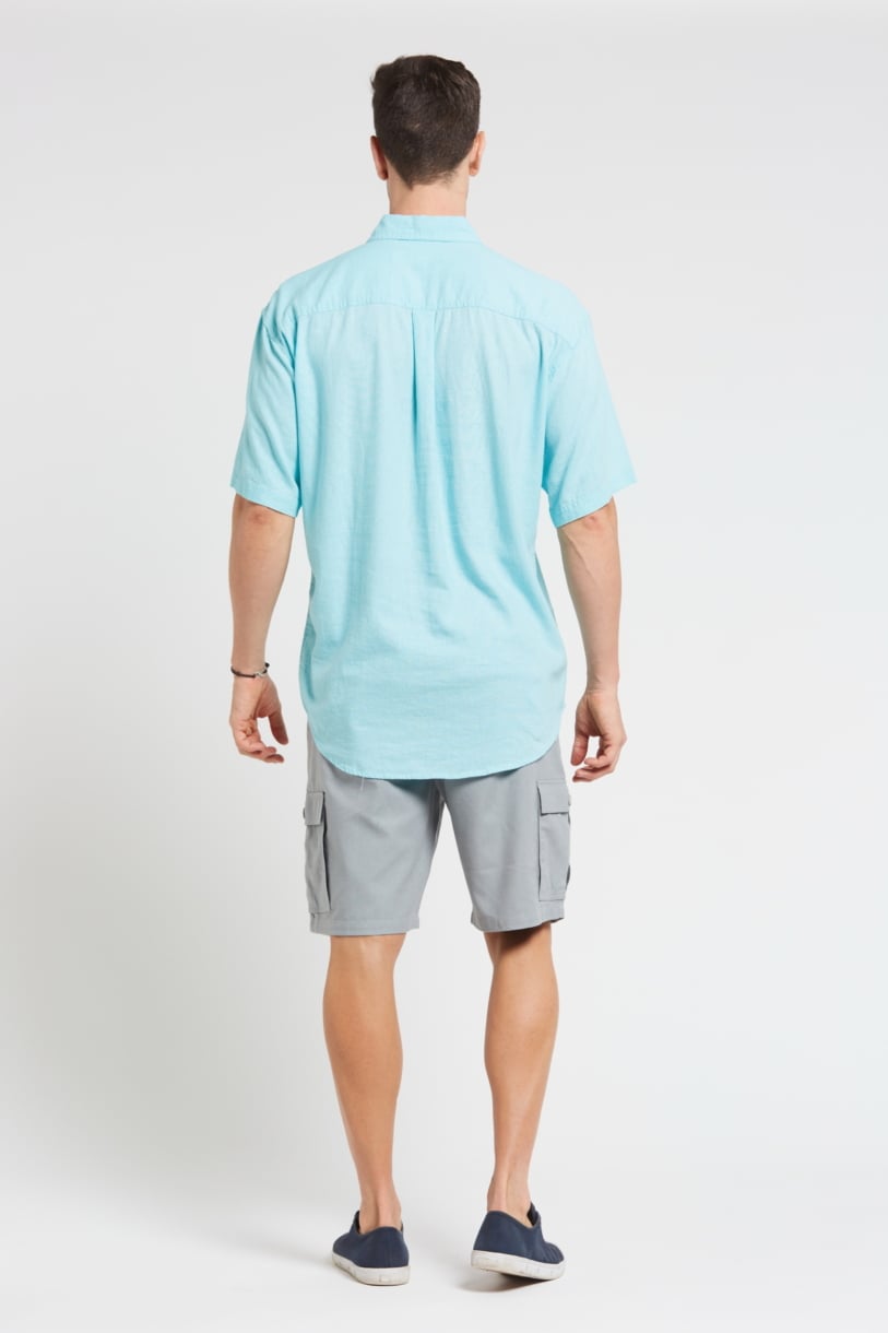 Mens Premium Hemp Rayon Relax Fit Short Sleeve Shirt-Aqua