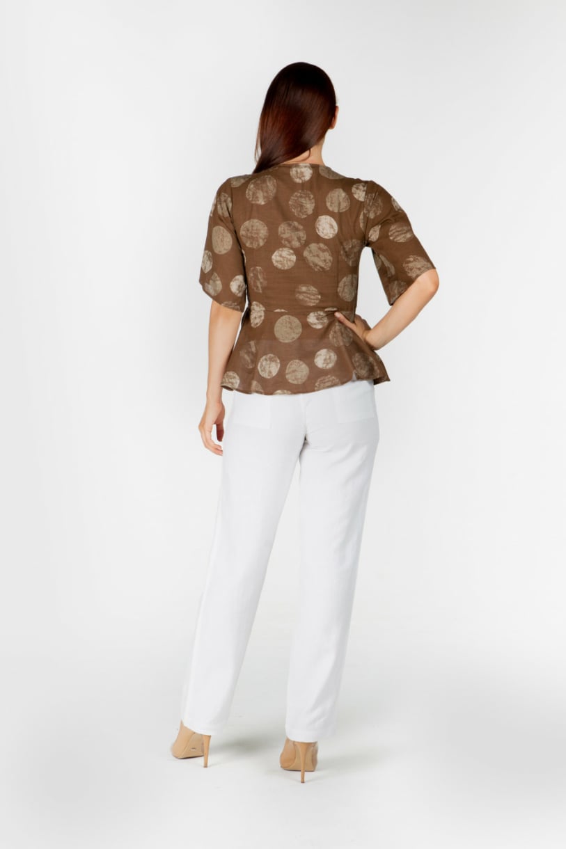 LADIES HEMP COTTON WRAP TOP -  BROWN