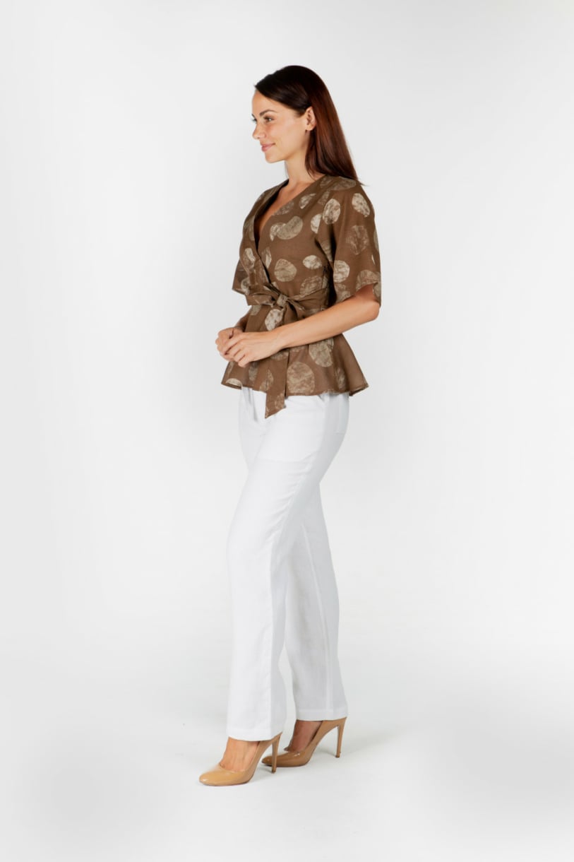 LADIES HEMP COTTON WRAP TOP -  BROWN