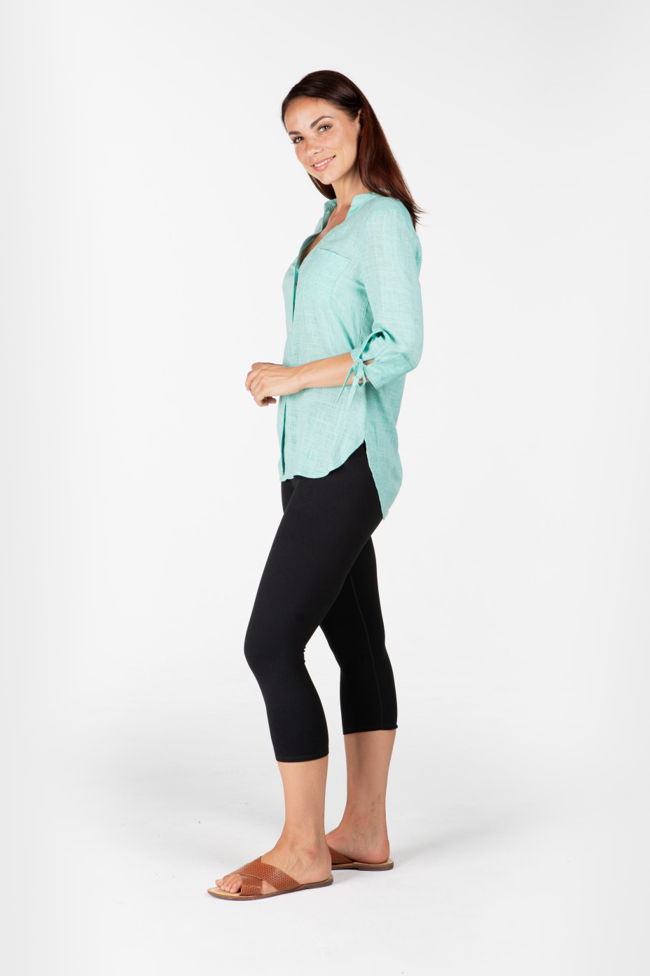lst1969_green_s__.jpg LADIES 100% HEMP 3/4 SLEEVES SHIRT- GREEN