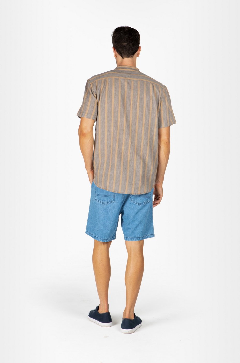 MEN'S HEMP BLENDED GRANDPA SHORT SLEEVE TOP-CAMEL