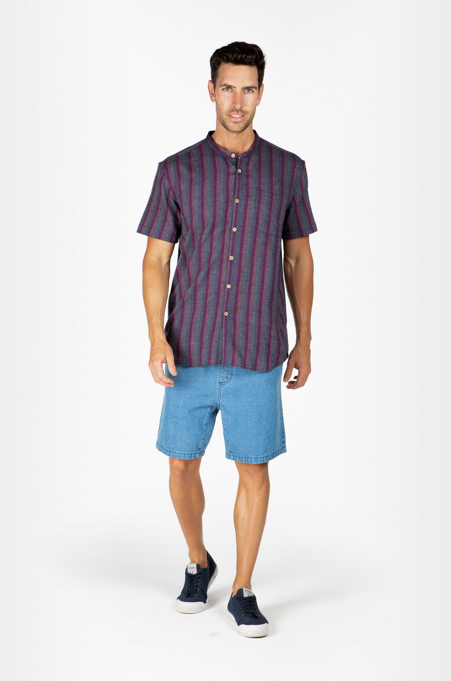 mst118_dkred_1.jpg MEN'S HEMP BLENDED GRANDPA SHORT SLEEVE TOP-DARK RED