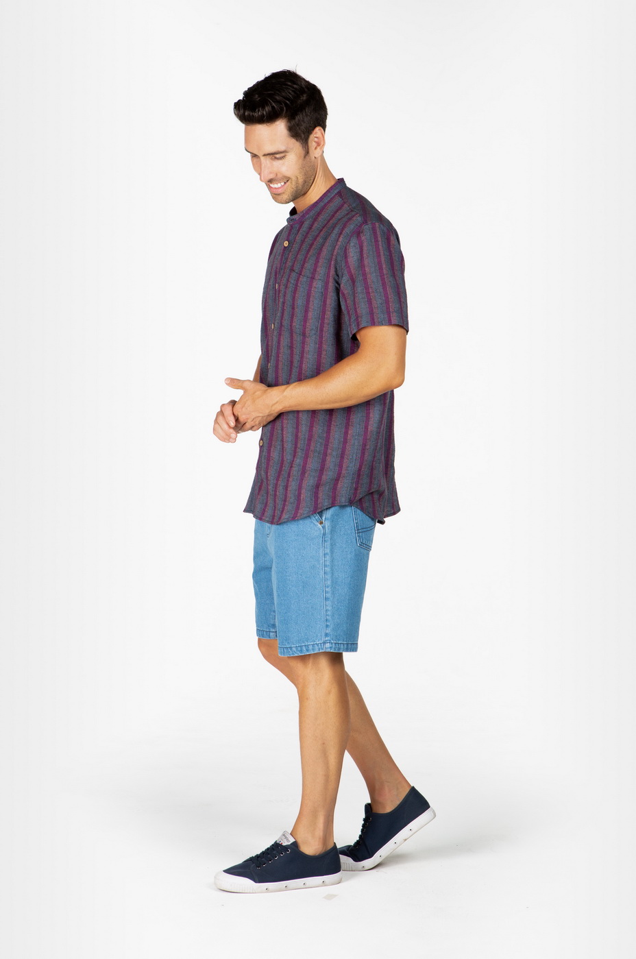 mst118_dkred_2.jpg MEN'S HEMP BLENDED GRANDPA SHORT SLEEVE TOP-DARK RED