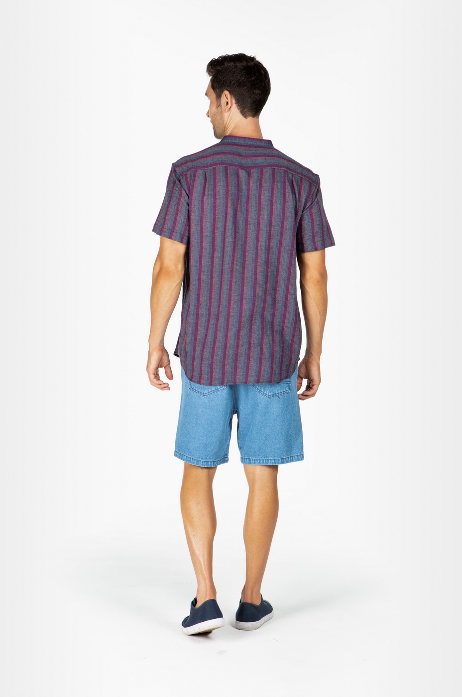 MEN'S HEMP BLENDED GRANDPA SHORT SLEEVE TOP-DARK RED