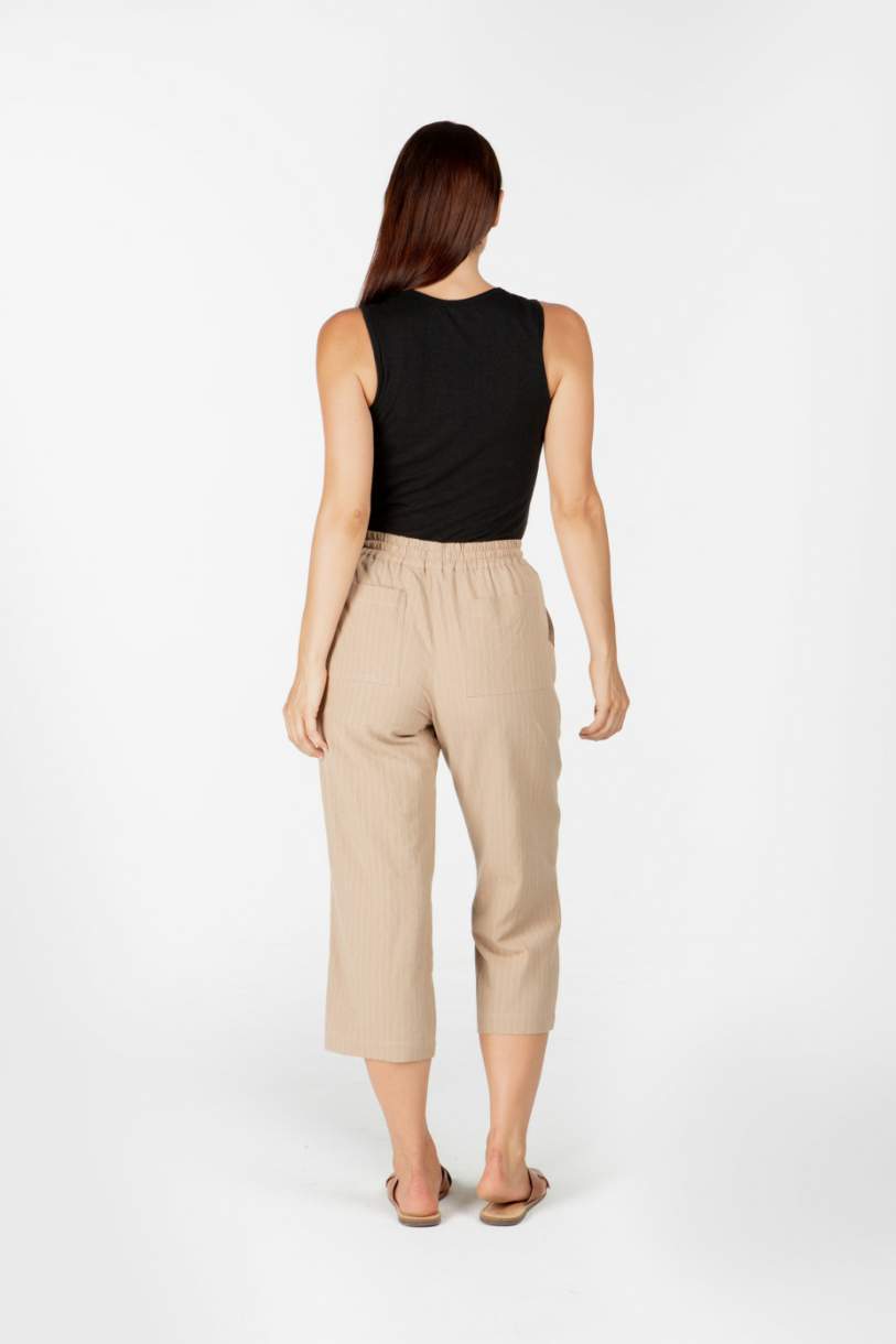 LADIE'S HEMP WIDE LEG PANTS - BONE STRIPE