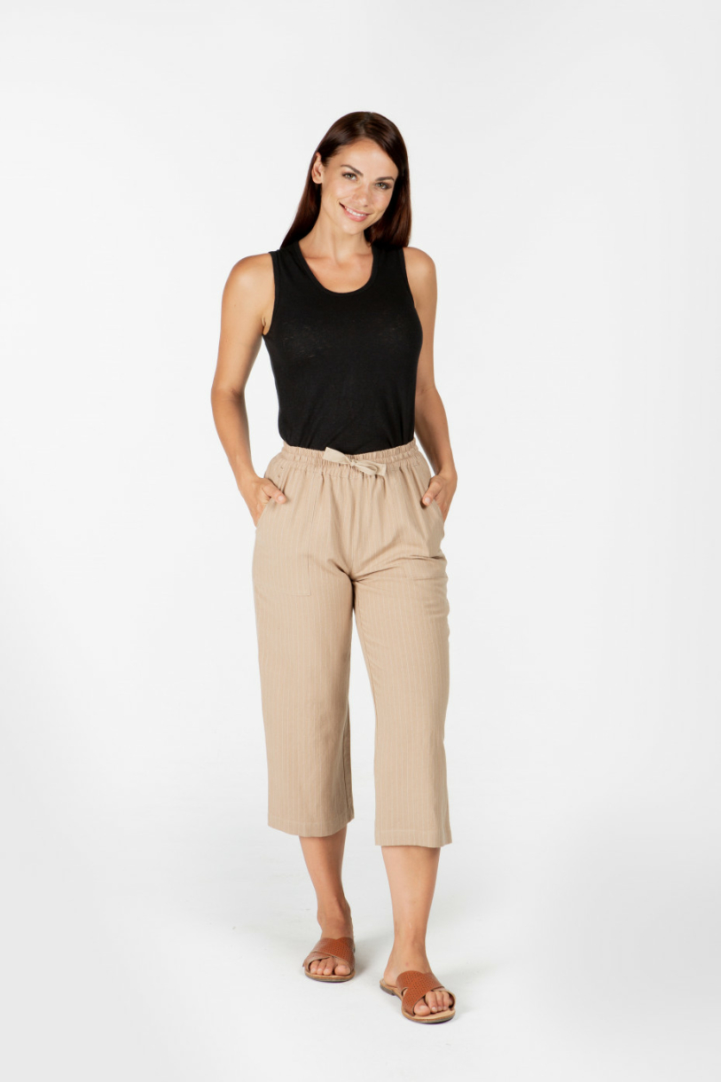 LADIE'S HEMP WIDE LEG PANTS - BONE STRIPE