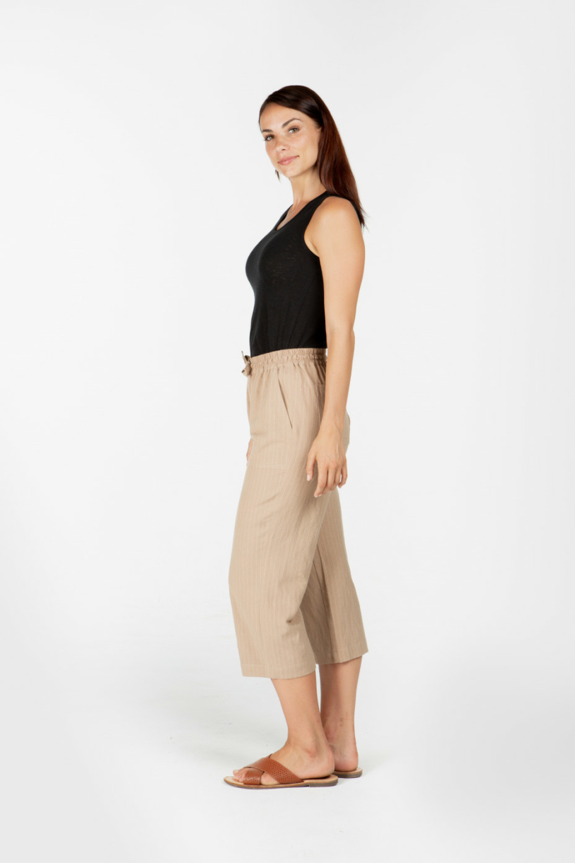 LADIE'S HEMP WIDE LEG PANTS - BONE STRIPE