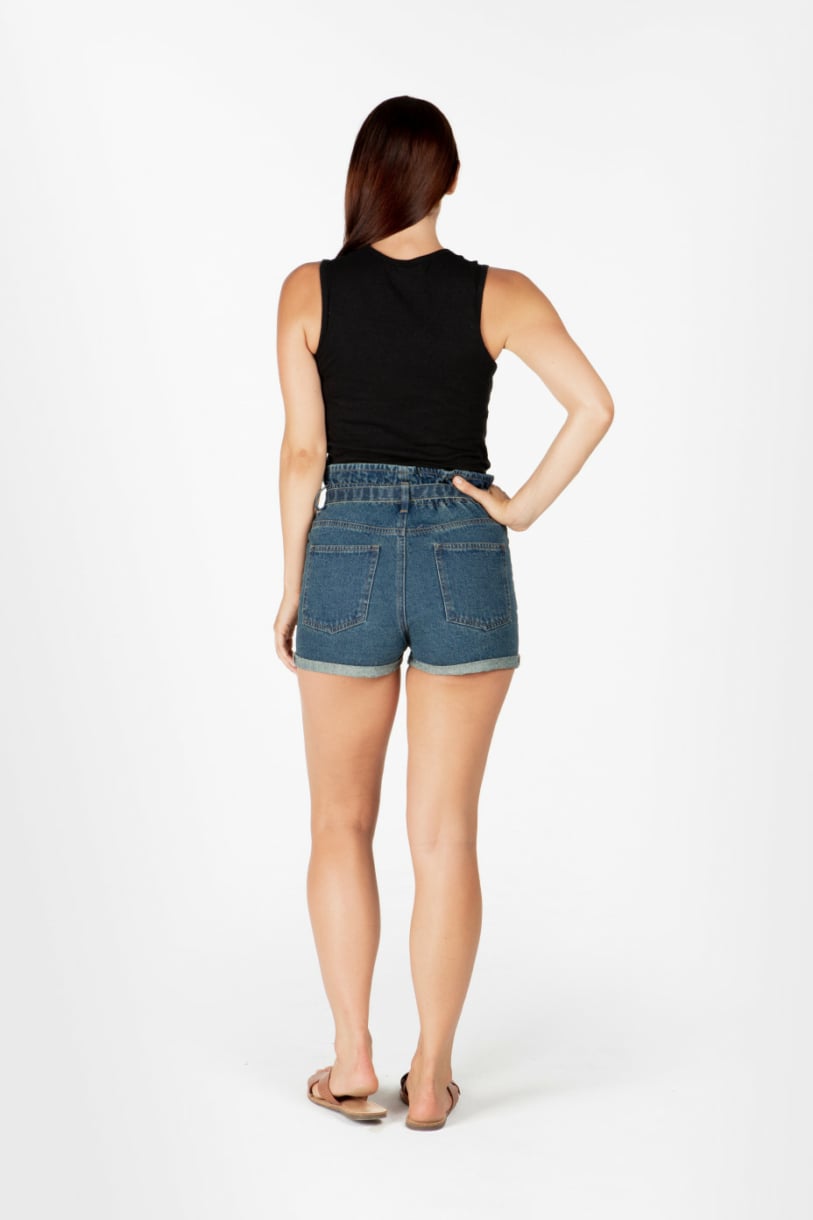 Ladies' Hemp Cotton Denim Shorts-Dark Denim