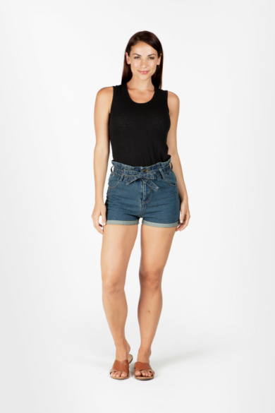 Ladies' Hemp Cotton Denim Shorts-Dark Denim