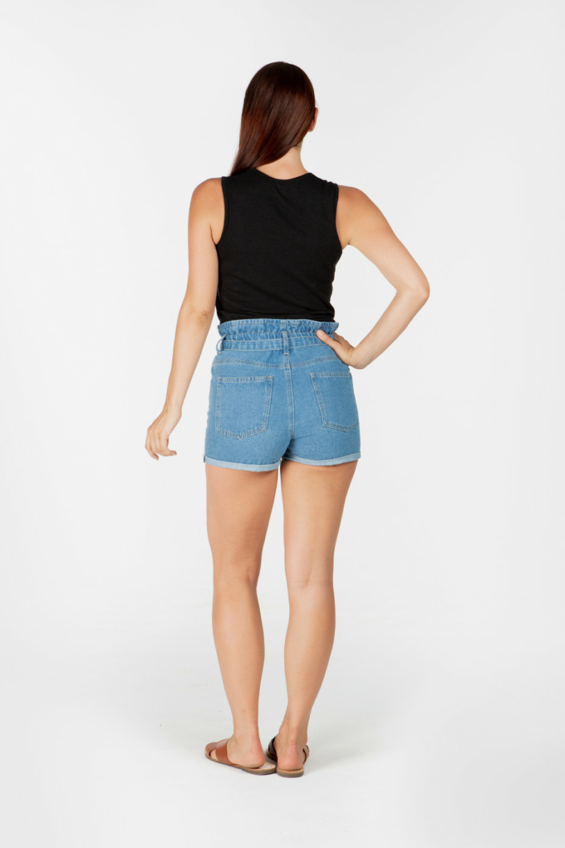 Ladies' Hemp Cotton Denim Shorts-Light Denim