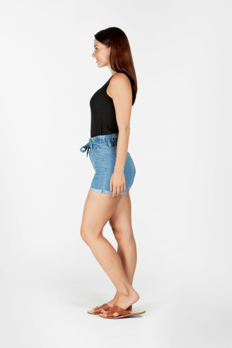 Ladies' Hemp Cotton Denim Shorts-Light Denim