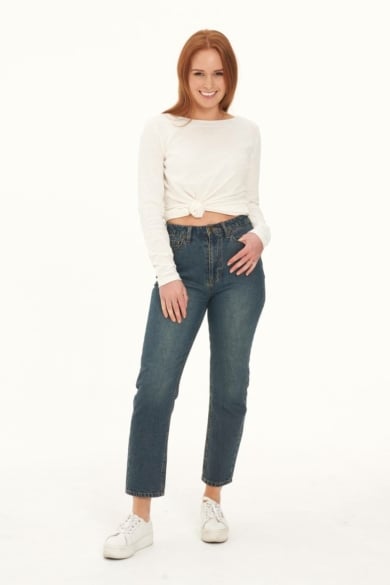 Ladies' Hemp Straight Leg Jeans-Dark Denim