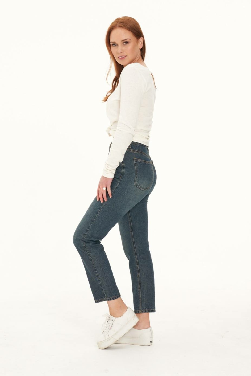 Ladies' Hemp Straight Leg Jeans-Dark Denim