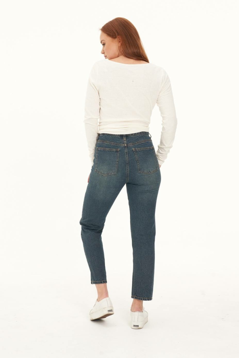 Ladies' Hemp Straight Leg Jeans-Dark Denim