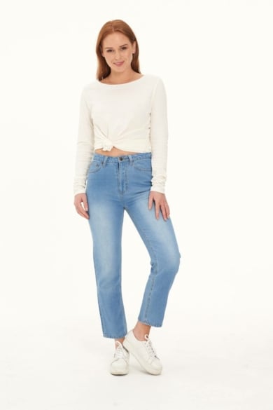 Ladies' Hemp Straight Leg Jeans-Light Denim