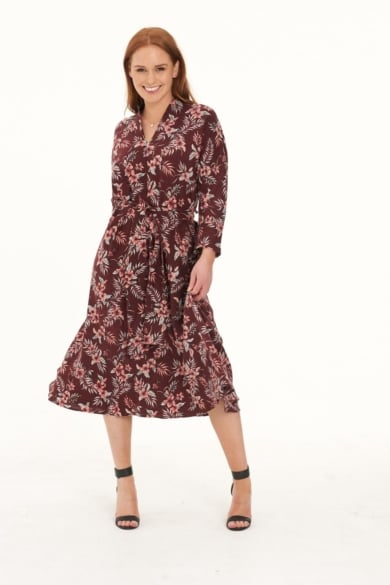 Ladies' Hemp Cotton Dress-Red Floral