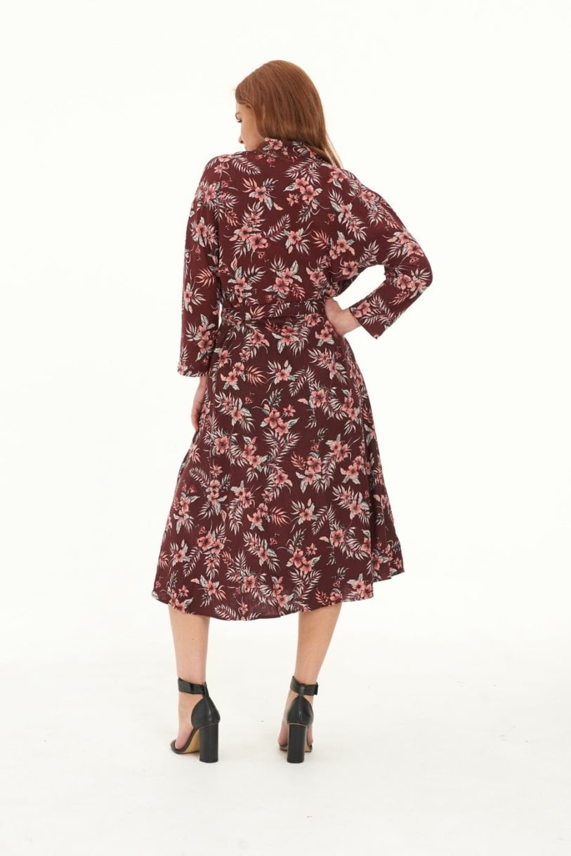 Ladies' Hemp Cotton Dress-Red Floral