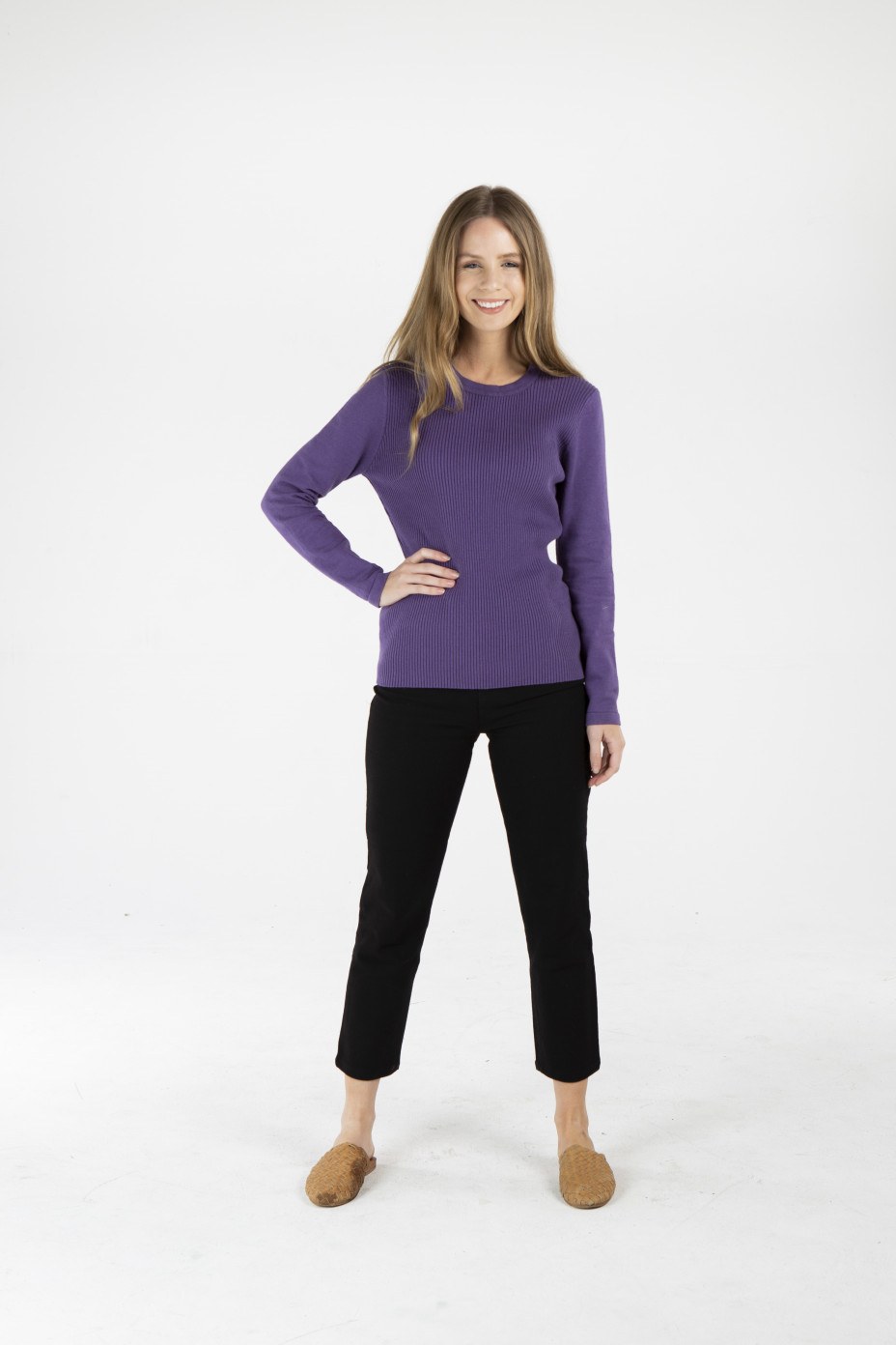 LWT1931 PURPLE F_副本 Ladies' Hemp Cotton Knit Jumper-Purple
